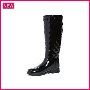 Knee High Rain Boots Quilted Gloss Waterproof Rubber Outdoor Shoes